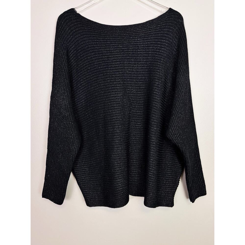 NWT Ralph Lauren Women’s Black Dolman Sleeve Boatneck Metallic Chunky Sweater 2X